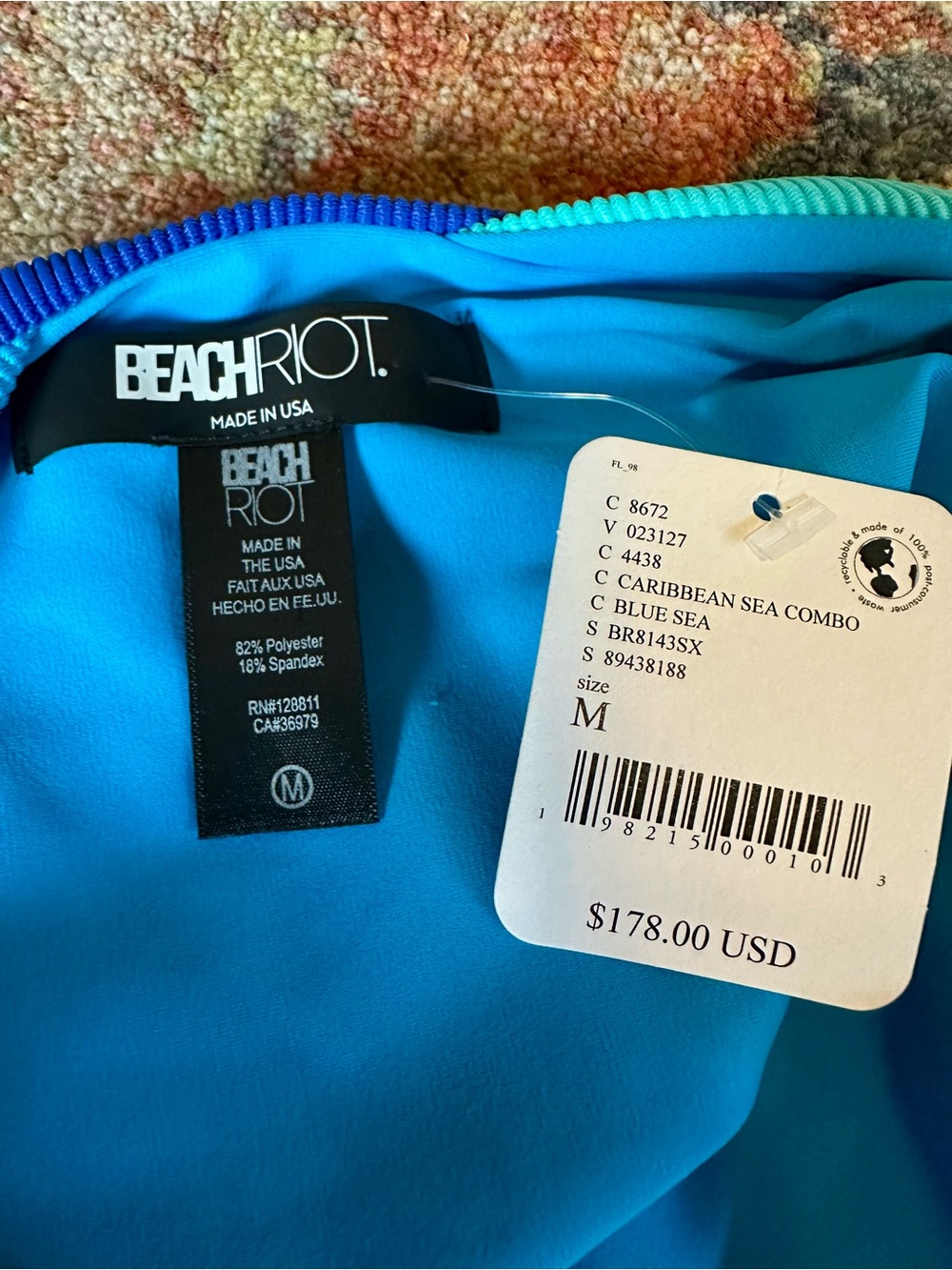 Beach Riot Blue, Teal & Aqua Colorblock One-Piece Swimsuit - Picture 5 of 6